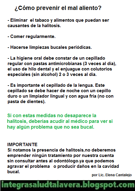 Infografía sobre prevención de halitosis. Fuente: Integra Salud Talavera 