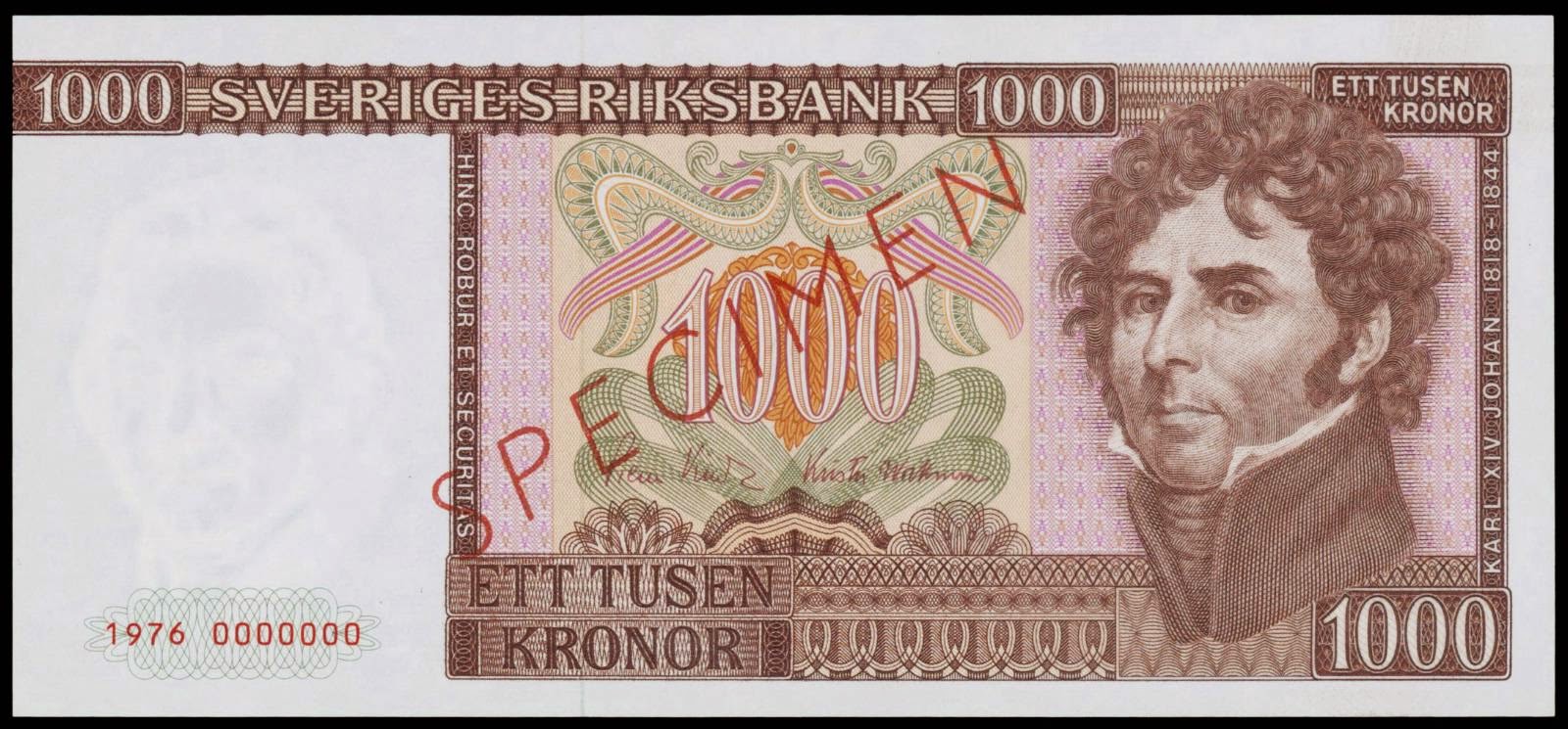 Sweden banknotes 1000 Kronor note King Charles XIV John, Bernadotte