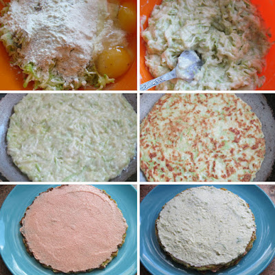 Кабачковый торт с начинкой из феты, авокадо и икры мойвы