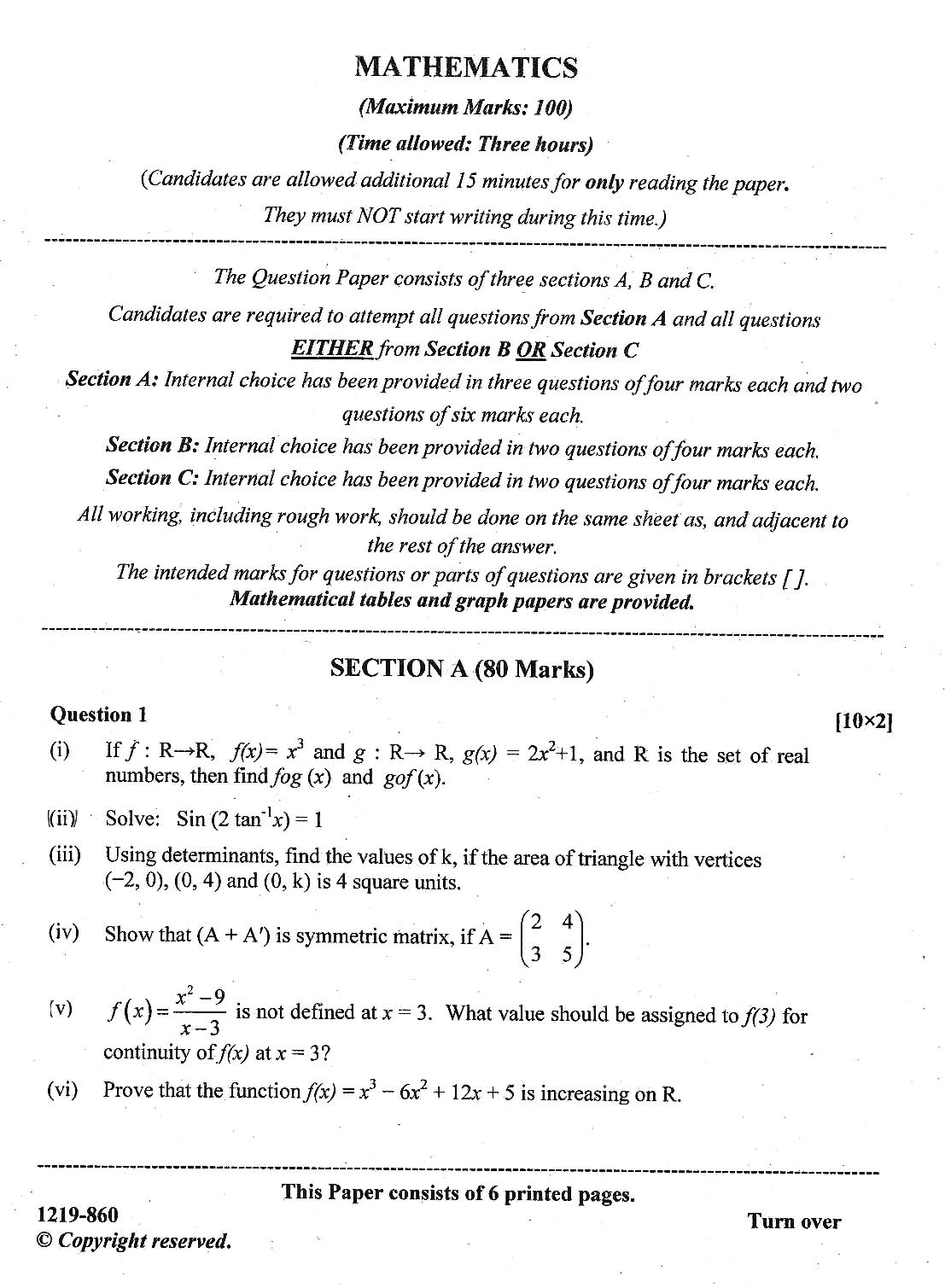 ISC 2019 Mathematics Question Paper ISC 2019 Mathematics Question Paper