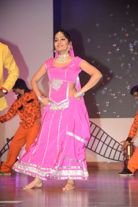 madhavi latha spicy in pink saree hot images
