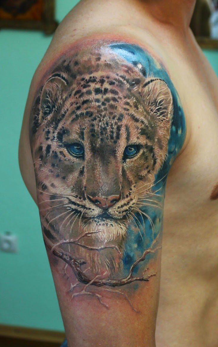 big cat tattoo on sleeve for men possible thigh tattoo