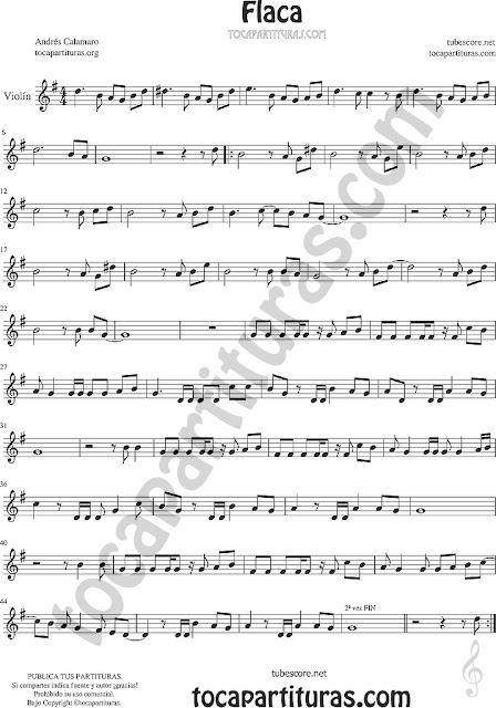 Violín Partitura de Flaca Sheet Music for Violin Music Scores