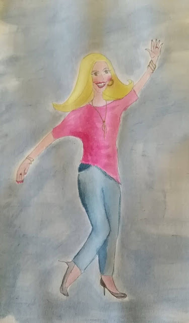 Dancing Lady Drawing and Watercolour