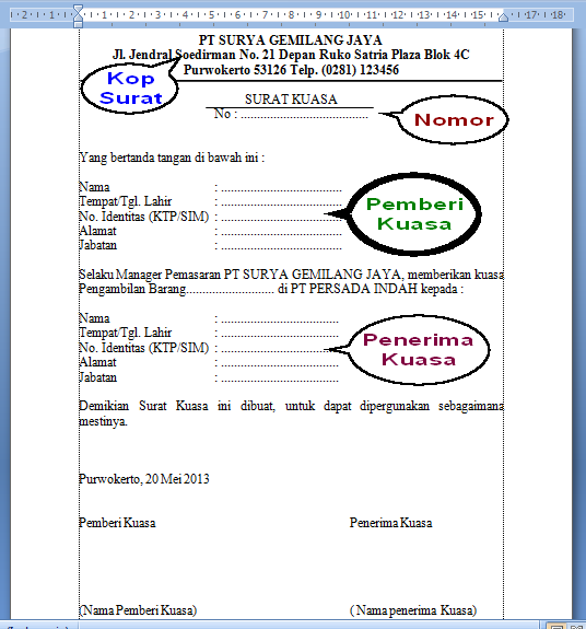 contoh format surat kuasa surat kerja