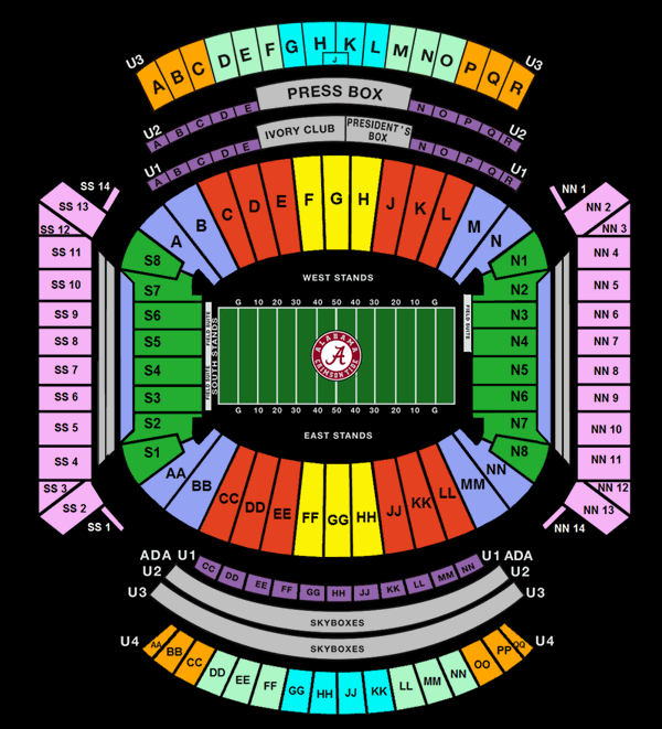 University Of Alabama Football Stadium Seating Chart