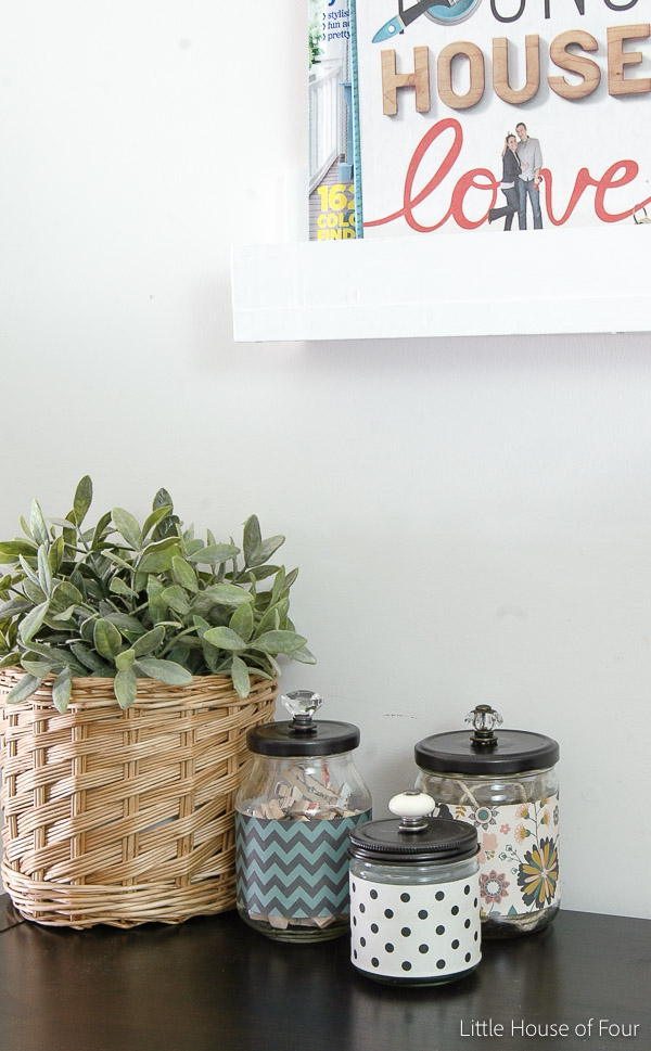 Turn ordinary recycled glass jars into the perfect stylish storage. ~ Littlehouseoffour.com
