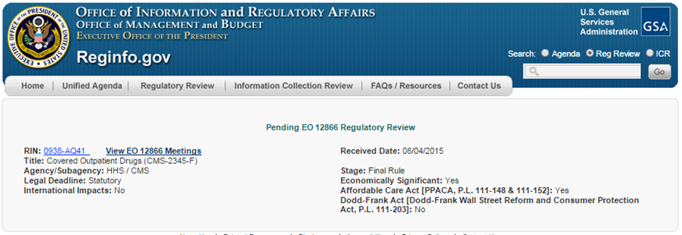 Final rule. Office of information and regulatory Affairs). Reginfo. Cms legal. Us General services Administration.