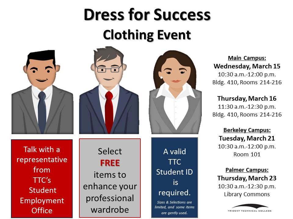 ttc student activities dress for success events starting march 15 dress for success flyer
