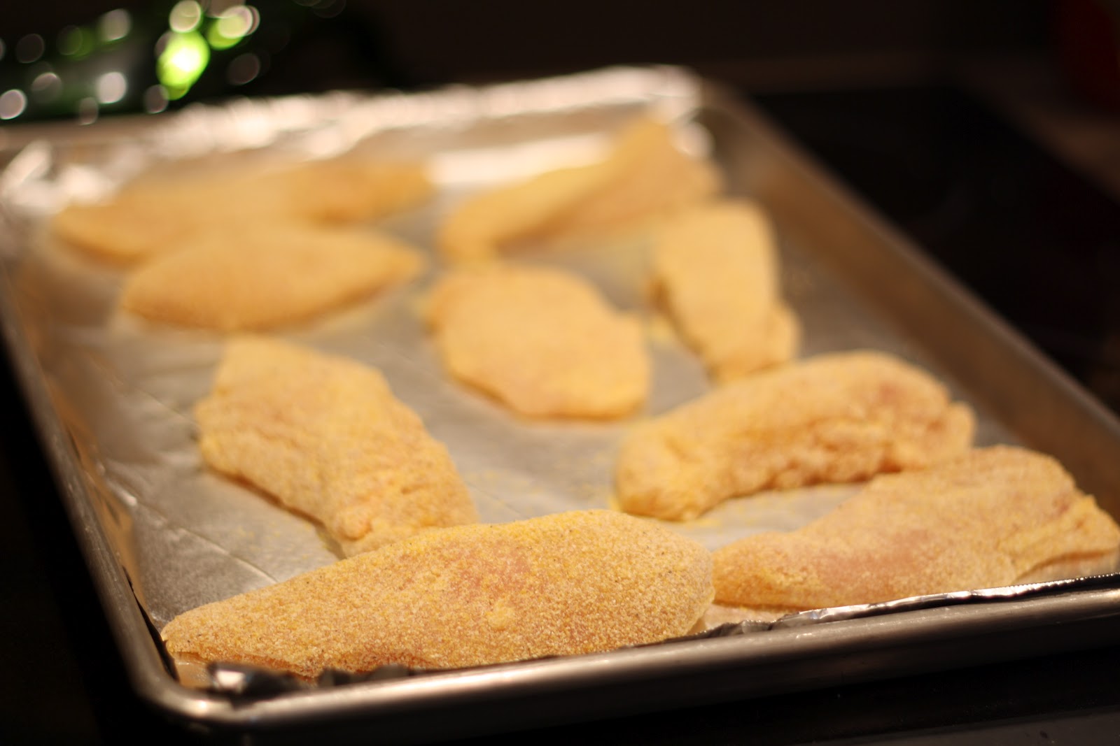 Making Mama's Kitchen Baked Cornmeal Chicken Tenders with Fresh Peach