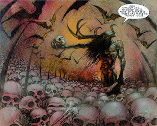 Viñeta donde sale el Dios cornudo de la saga de comics Slaine de Simon Bisley