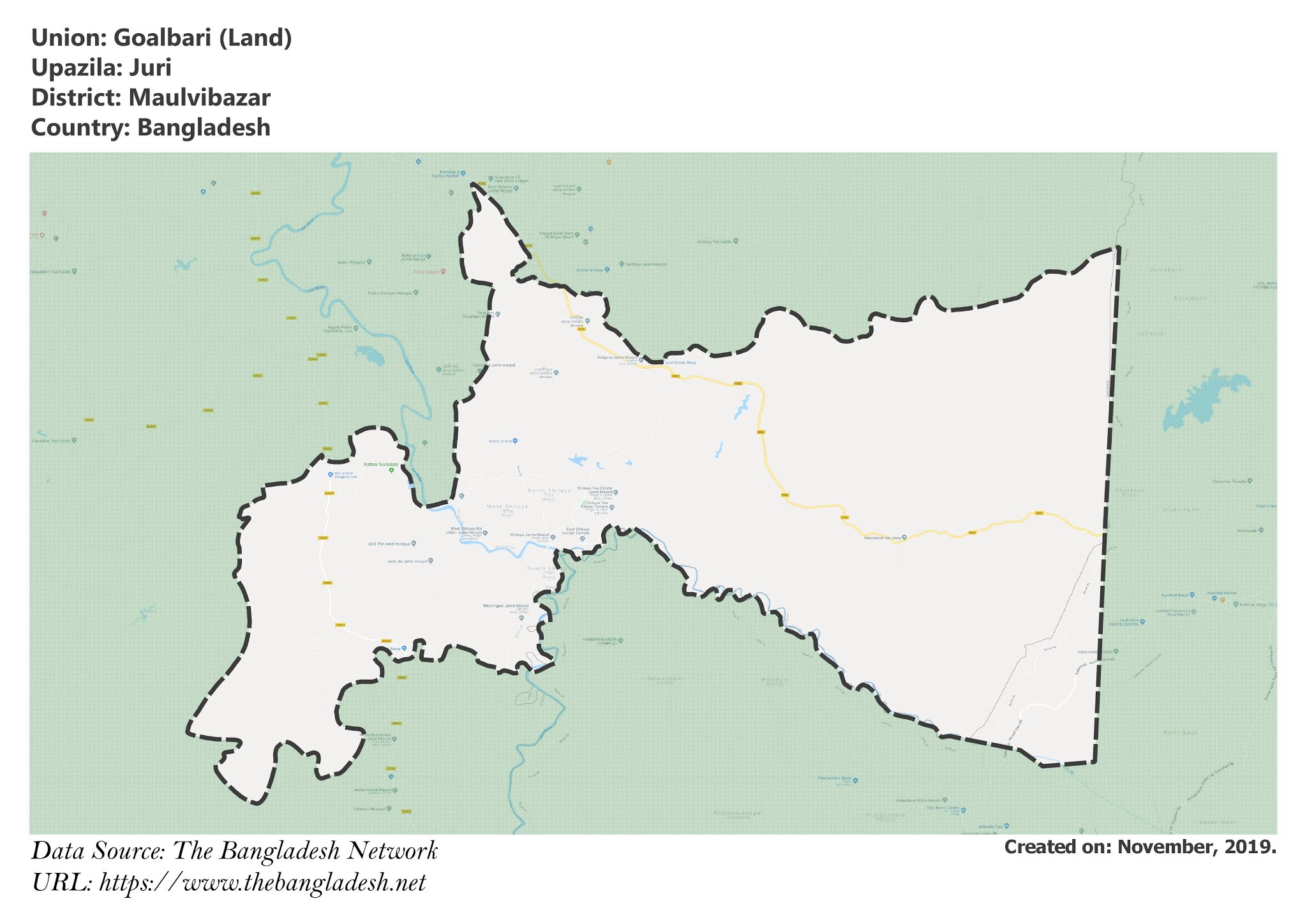 Map of Goalbari of Maulvibazar, Bangladesh.