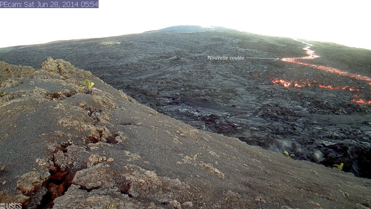 Coulée de lave sur le cône Pu'u O'o du volcan Kilauea, 28 juin 2014