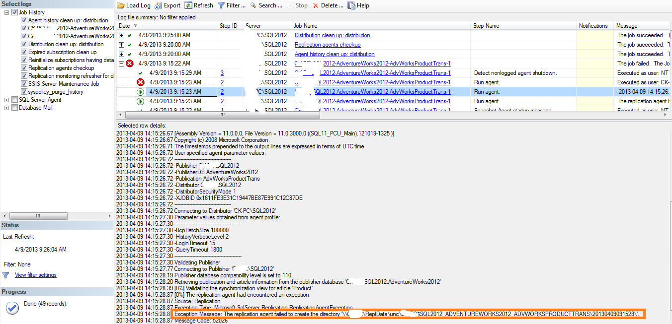 On the Journey to be a SQL Server Professional Snapshot Agent Failed