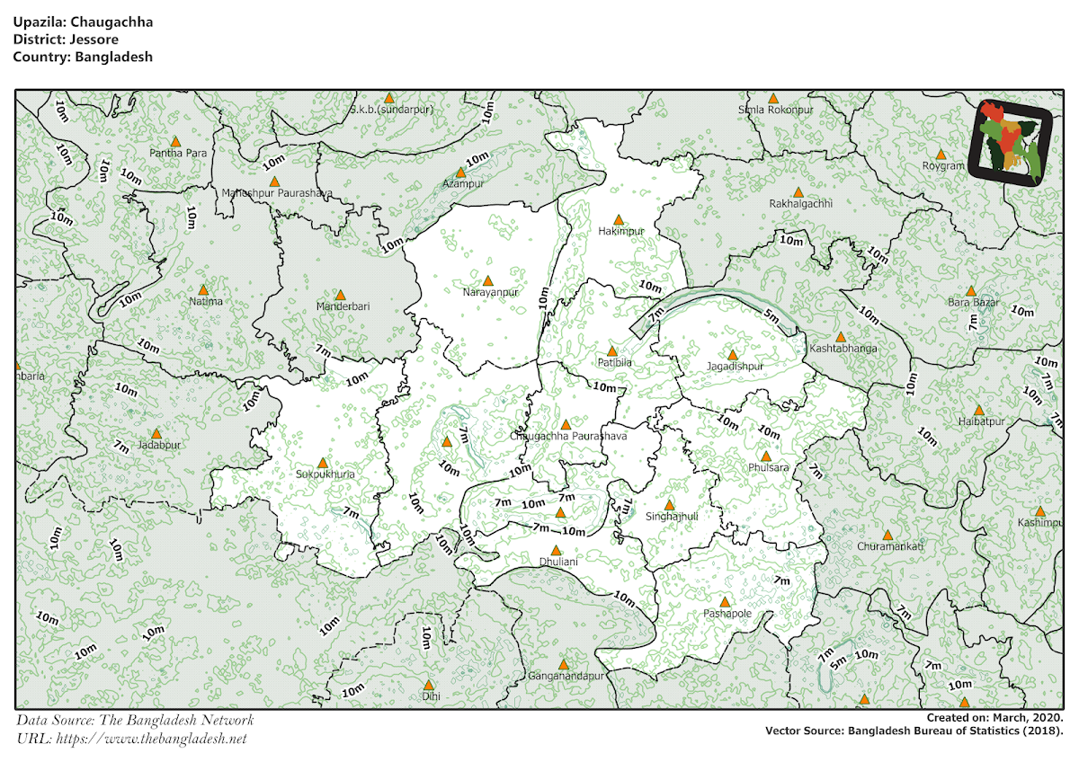 Chaugachha Upazila Elevation Map Jessore District Bangladesh