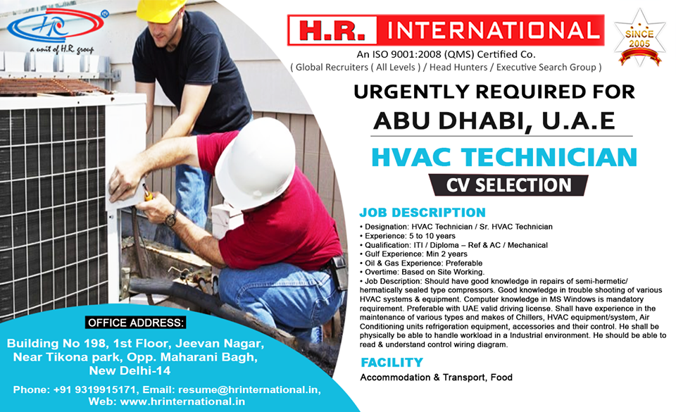 HVAC Technician Urgently required for Abu Dhabi UAE HVAC Technician Urgently required for Abu Dhabi UAE