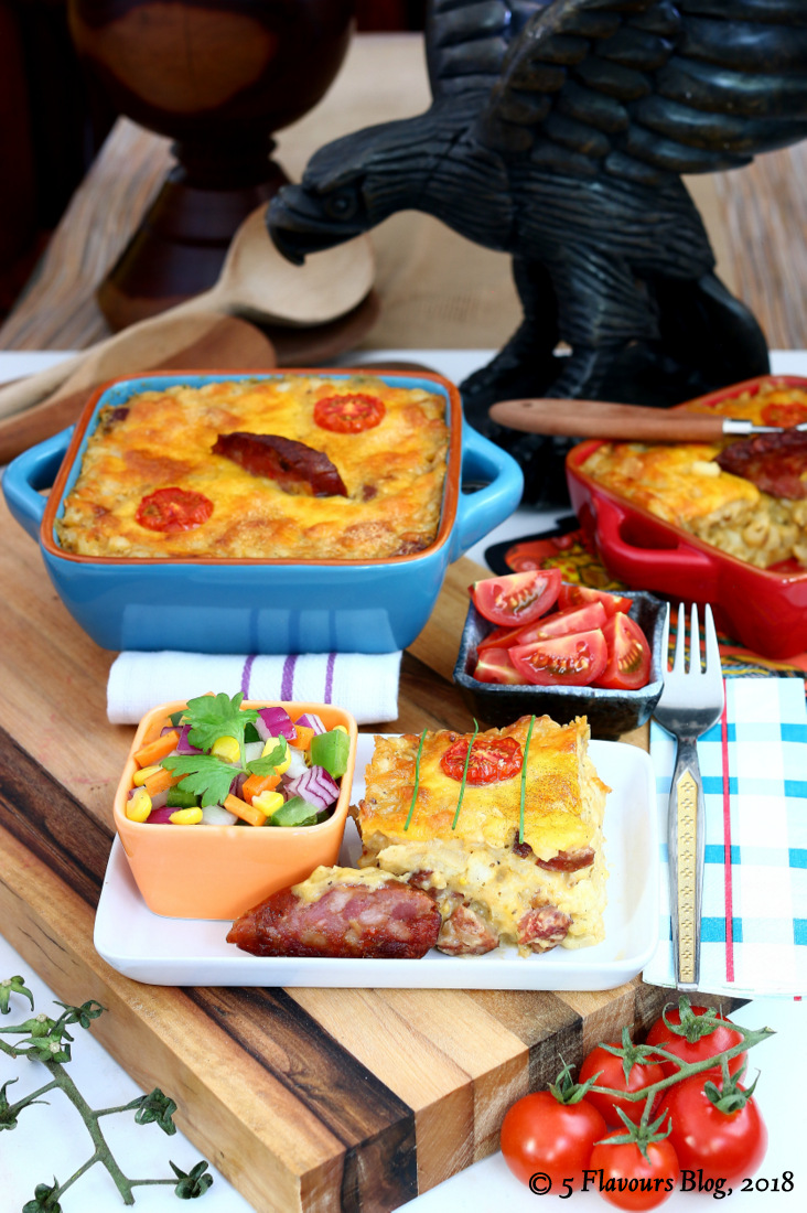 Smoky Samp, Chorizo & Cheddar Bake