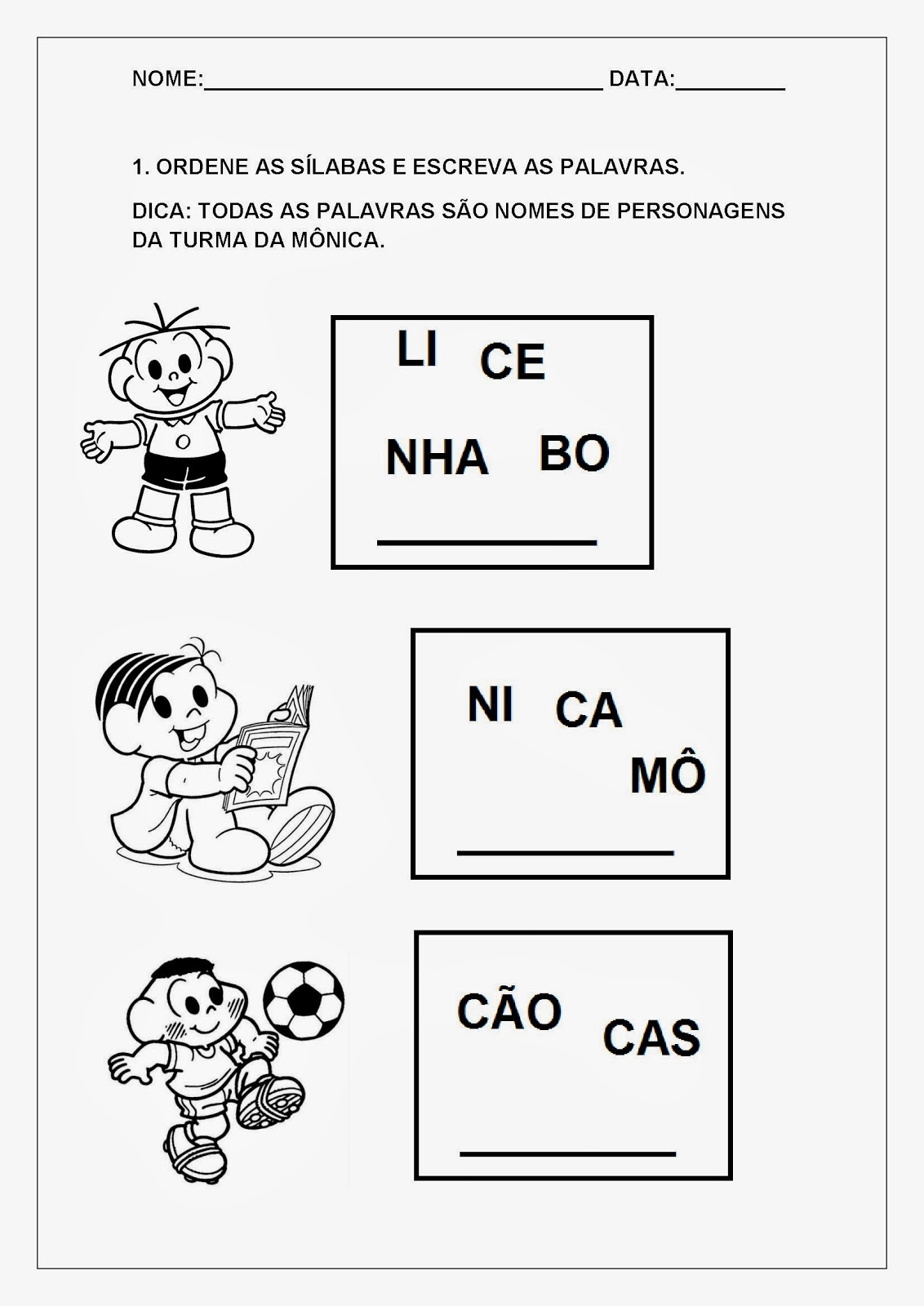 Alfabetização Infantil com a Turma da Mônica — SÓ ESCOLA