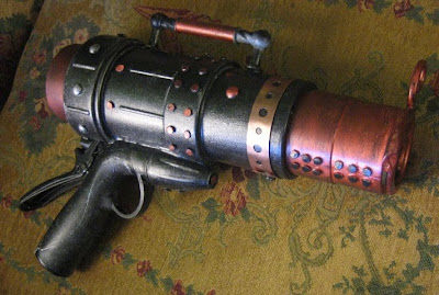 A Steampunk ray gun created with PVC tubing and rivits.  