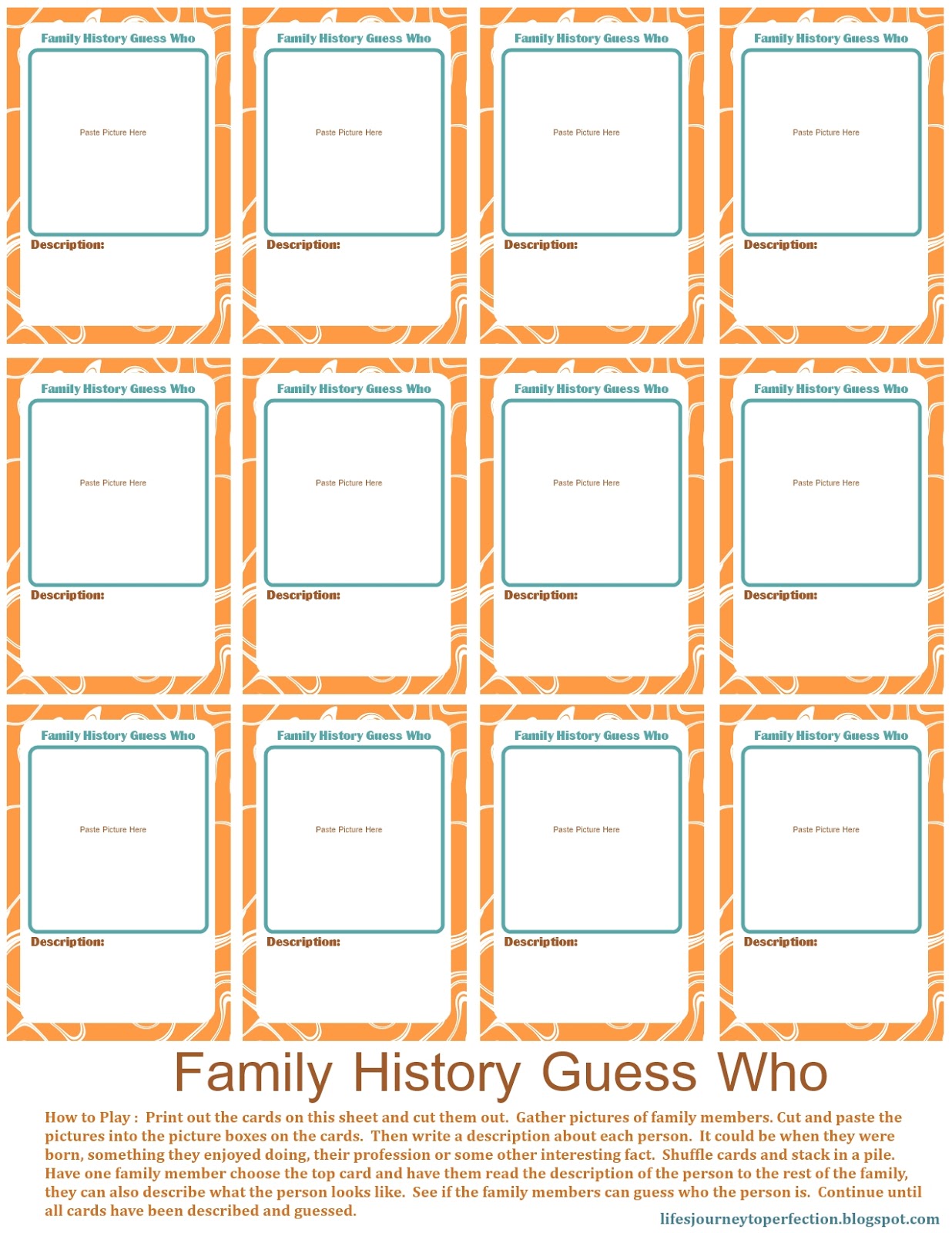 Life's Journey To Perfection Family Home Evening Family History Week