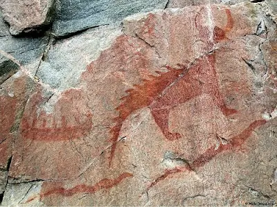Ancient drawings in caves about Dinosaurs by humans.