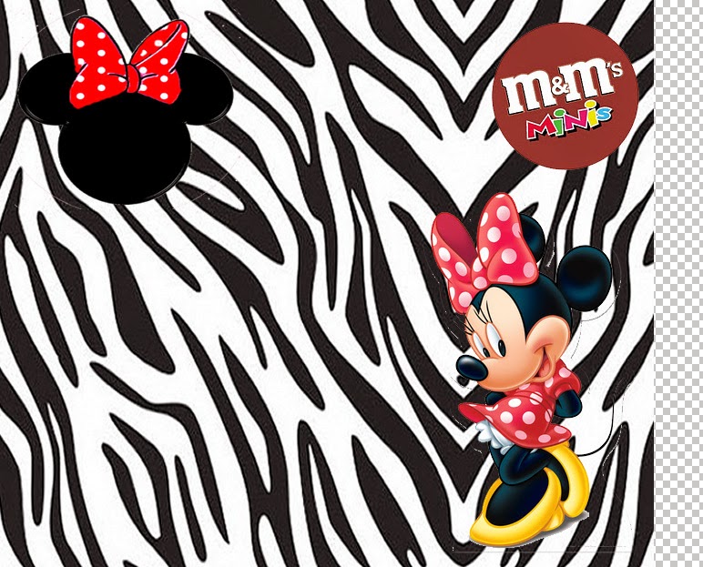 Minnie Cebra y Rojo: Etiquetas para Candy Bar para Imprimir Gratis. Etiqueta M&M para Imprimir Gratis de Minnie Cebra y Rojo.