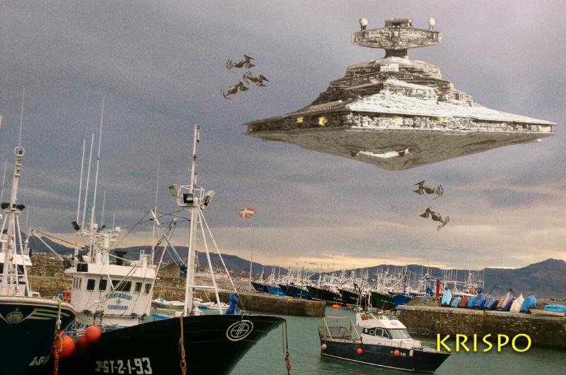 ataque de nave imperial de star wars en el puerto de hondarribia