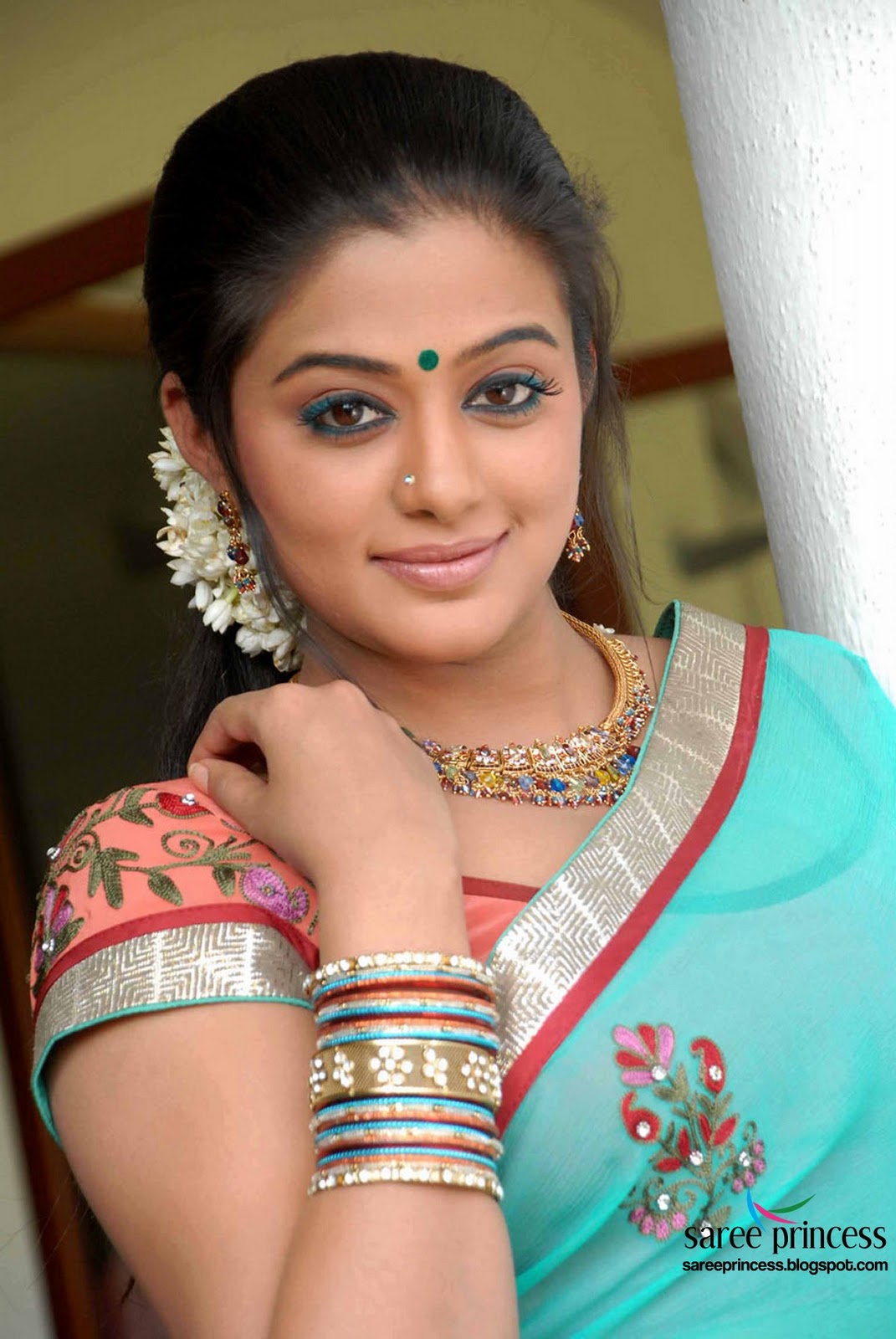 Priyamani poses in a beautiful blue thin saree pics