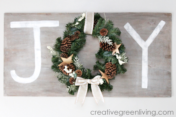 JOY Faux Barn Wood Christmas Wreath Sign