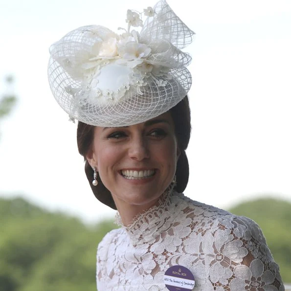 Queen Elizabeth, Duchess Camilla, Duchess Catherine, Countess Sophie of Wessex, Princess Beatrice, Princess Eugenie, Zara Phillips, Kate Middleton wore lace dress