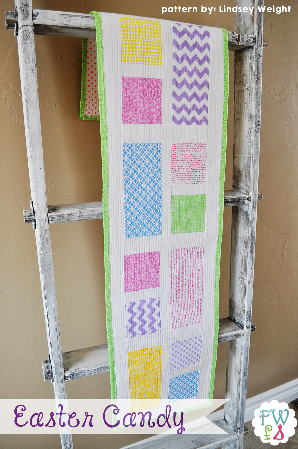 "Easter Candy Table Runner" is a Free Easter Table Top Quilted Pattern designed by Lindsey Weight from the the Fort Worth Fabric Studio {Blog}!