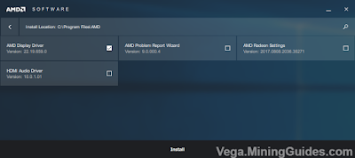 Mining Cryptocurrency with RX Vega 56 or RX Vega 64 requires only the AMD Display Driver Component