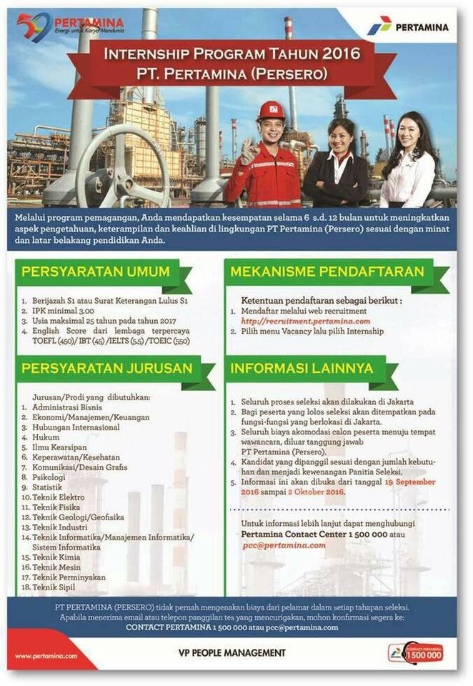 Career PT.Pertamina (Persero) Internship Program Tahun 2016. PT.Pertamina (Persero)