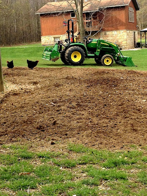 farmhouse, tractor and chickens