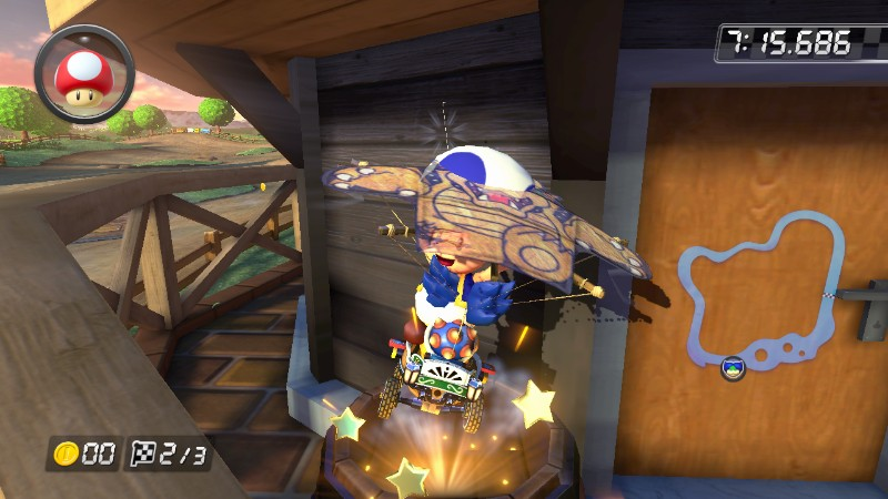 Mario Kart 8 background object sizing Mario Kart 8 blue Toad background sizing Moo Moo Meadows glider collision