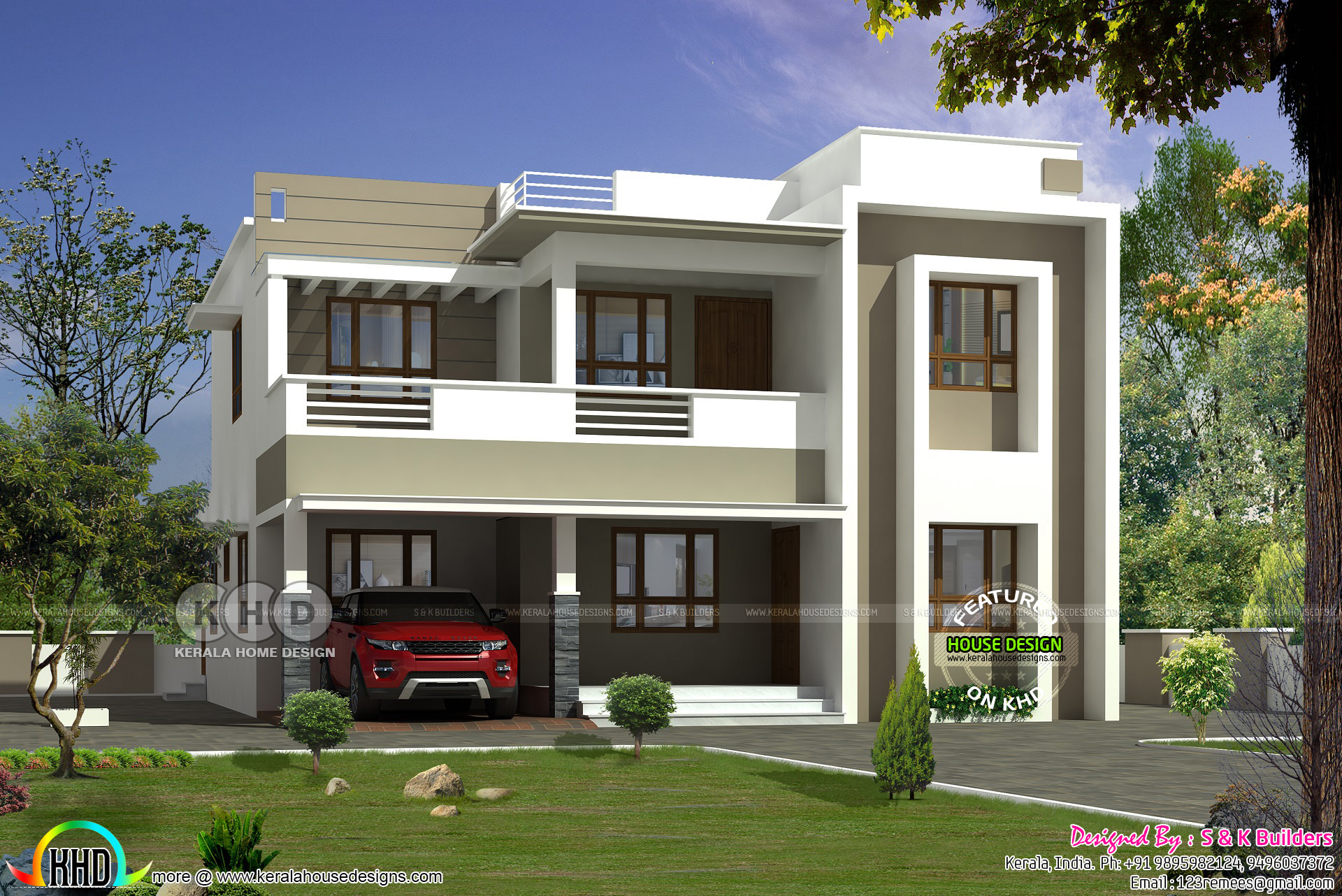 1750 Square Feet Contemporary Style Flat Roof Home Plan Kerala Home 