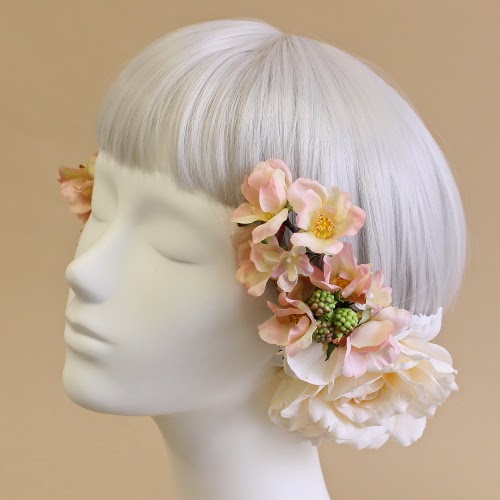 オールドローズのヘアピックセット（ピンク）＿ウェディングヘッドドレス・花髪飾りairaka