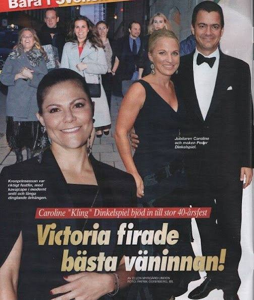 Crown Princess Victoria and Princess Madeleine attended the 40th birthday party of Caroline Dinkelspiel one of the Crown Princess's closest friends in Östermalm.