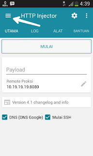 Tampilan awal http injector (home) Awal memulai http injector