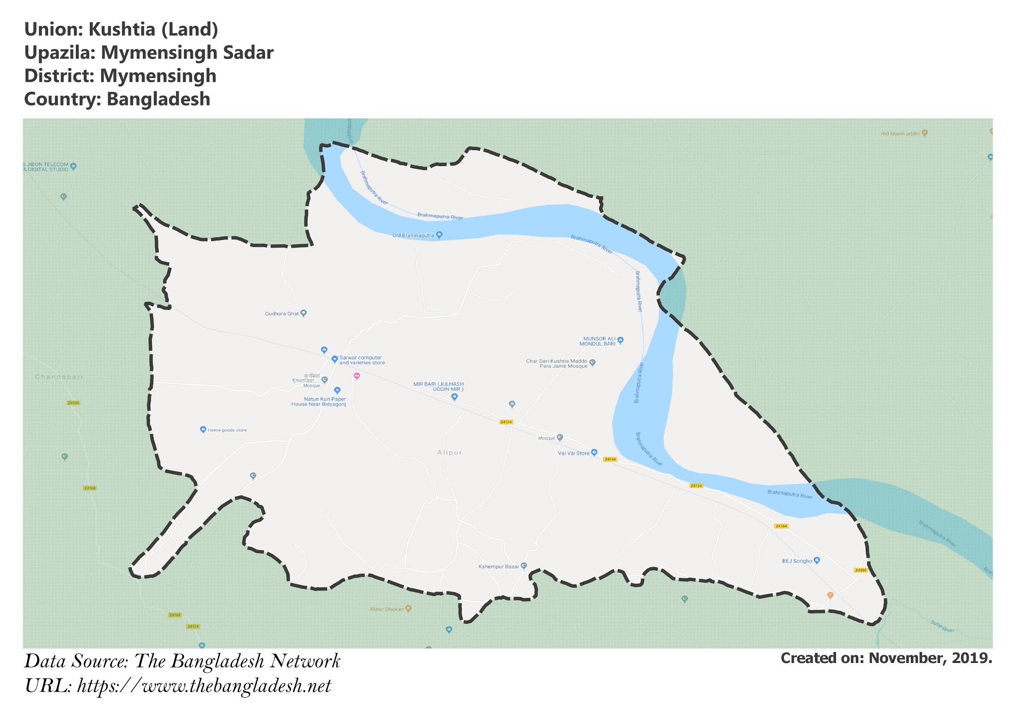 Map of Kushtia of Mymensingh, Bangladesh.