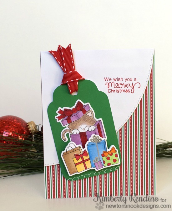 Meowy Christmas Cat Card by Kimberly Rendino | Newton's Christmas Cuddles Stamp & Die set by Newton's Nook Designs #newtonsnook