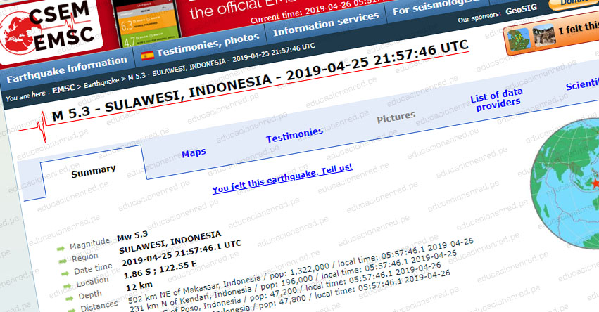 Terremoto en Indonesia de Magnitud 5.3 - Alerta de Tsunami (Hoy Viernes 26 Abril 2019) Sismo - Temblor - Epicentro - Luwuk - Célebes - USGS - www.earthquake.usgs.gov Terremoto en Indonesia de Magnitud 5.3 - Alerta de Tsunami (Hoy Viernes 26 Abril 2019) Sismo - Temblor - Epicentro - Luwuk - Célebes - USGS - www.earthquake.usgs.gov