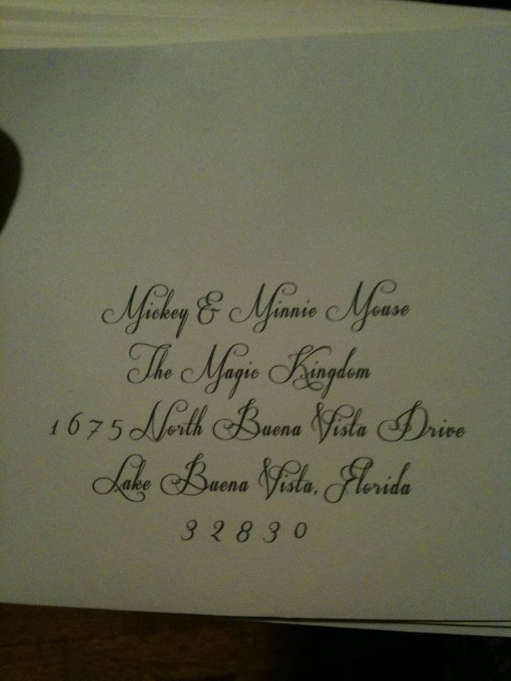 The invite I addressed to Mickey Minnie and the beautiful font I used