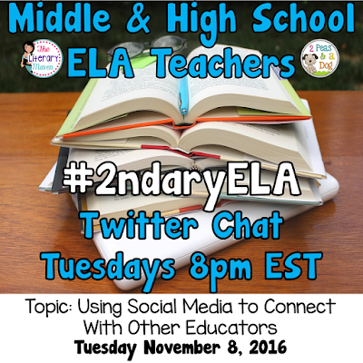 Join secondary English Language Arts teachers Tuesday evenings at 8 pm EST on Twitter. This week's chat will be about using social media to connect with other educators.