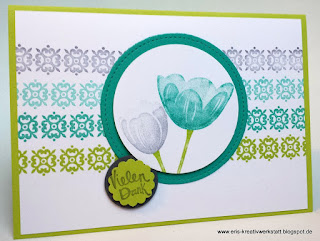Danke Karte mit Tulpen in Blau-, Grün- und Grautönen Stampin' Up! www.eris-kreativwerkstatt.blogspot.de