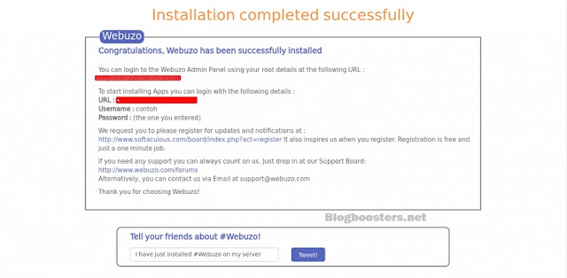 how to make the cpanel start page of the webuzo installation successful