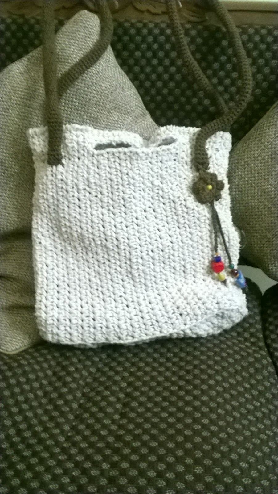 Crochet And Other Things Handmade Twine bag with brown handles Pattern