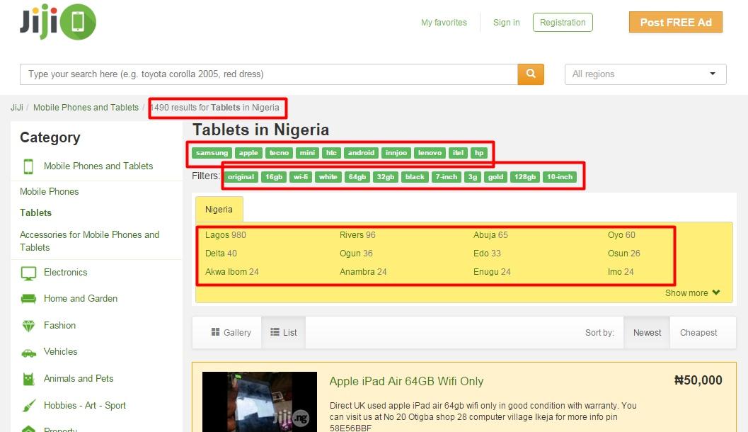 Buying a tablet at online marketplace