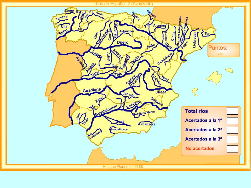 Mapa Mudo De Los Rios De España Y Sus Afluentes