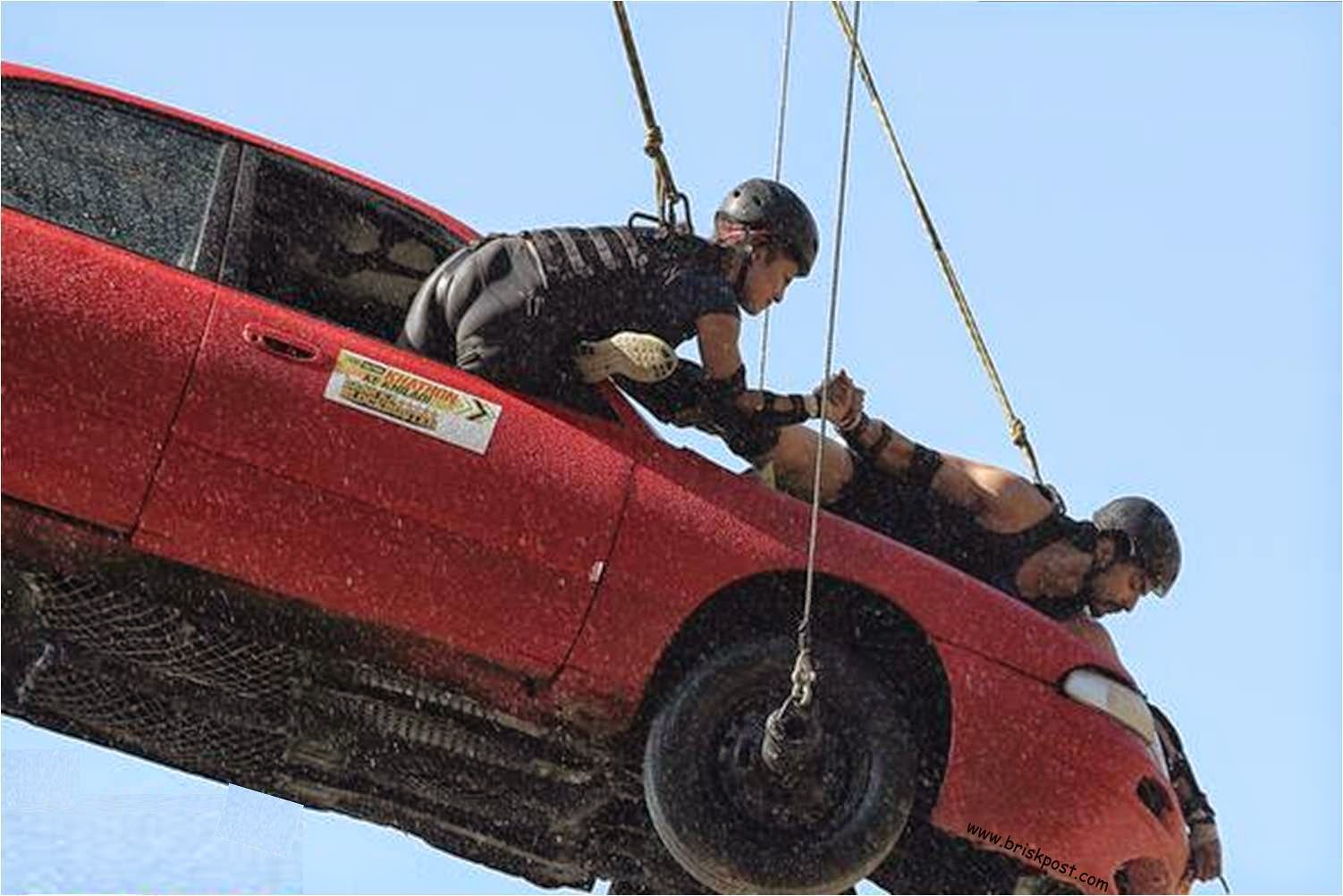 Fear Factor: Khatron Ke Khiladi 5 Fear Factor Khatron Ke Khiladi 5 Debina holding hand of Gurmeet while performing a height stunt on car in shower